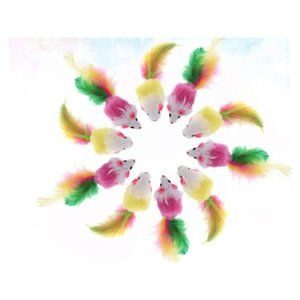 Cat Toys Kitten Toys Play Mice 20pc Set Colourful Mouse toys Feather Tails Small